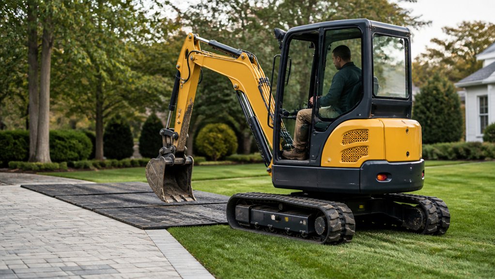 mini digger lawn damage